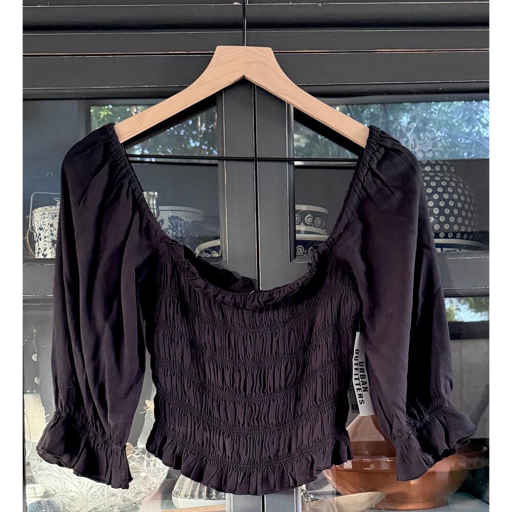 Urban Outfitters Black Ruched Off Shoulder Top - Size Small NWT